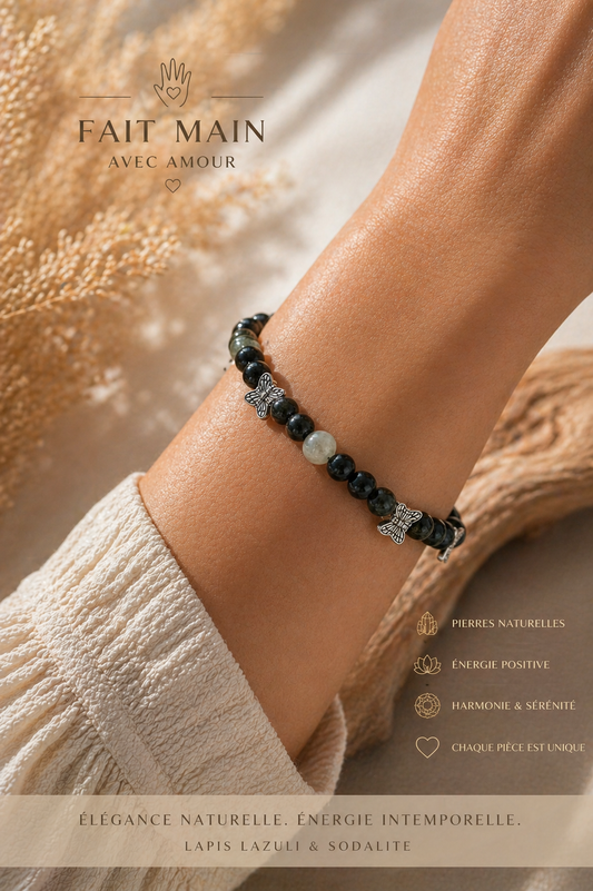 🦋 Bracelet Éveil Papillon — Pierres Naturelles Fait Main