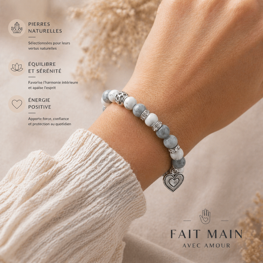 Bracelet Harmonie Argentée – Fait main en pierres naturelles