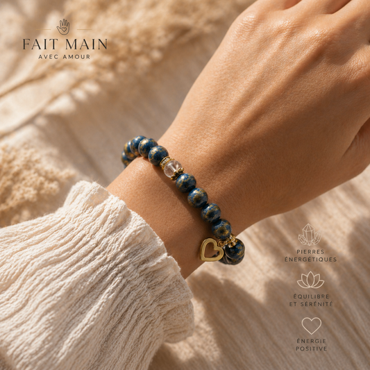 Bracelet Aura Azur – Fait main en pierres de Jade Mashan