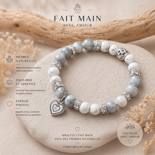 Bracelet Harmonie Argentée – Fait main en pierres naturelles