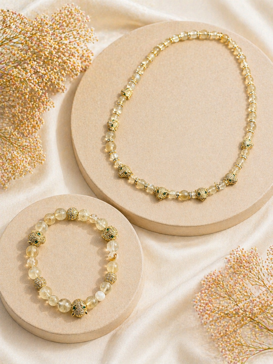 Parure Lion Élégance – Pierre naturelle & détails dorés