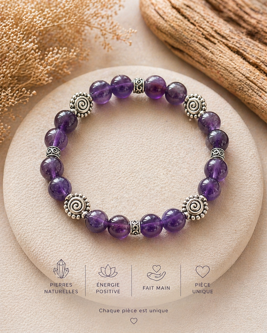 💜 Bracelet Aura Améthyste — Fait Main