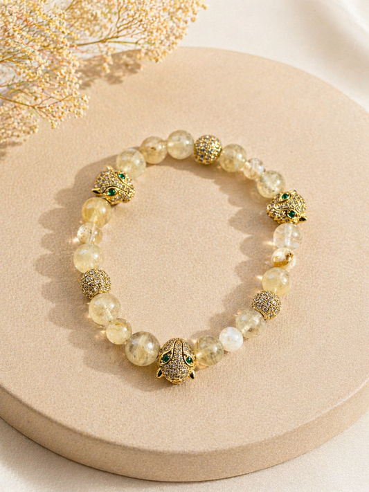 Parure Lion Élégance – Pierre naturelle & détails dorés