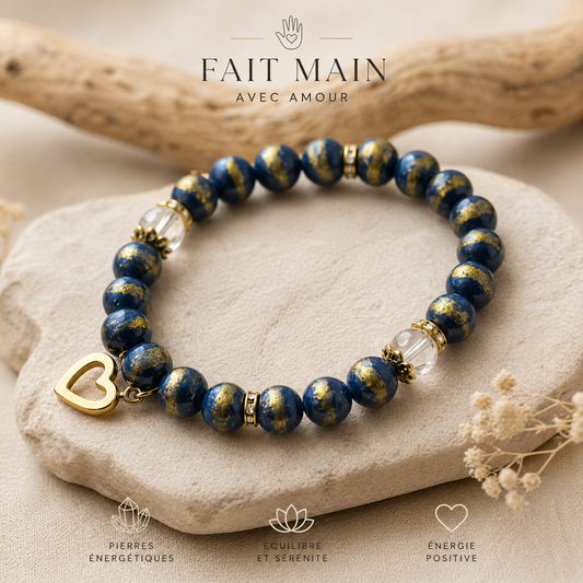 Bracelet Aura Azur – Fait main en pierres de Jade Mashan