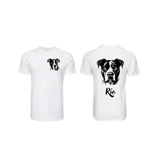 T-Shirt personnalisé tête de votre chien noir et blanc dessin