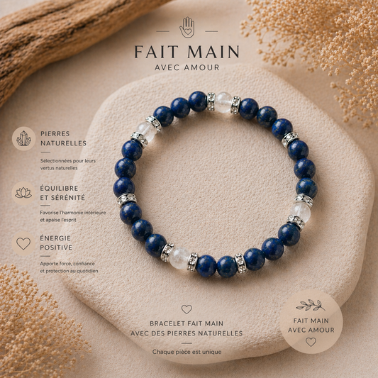 Bracelet "Force Intérieure" – Lapis Lazuli & Quartz Rose